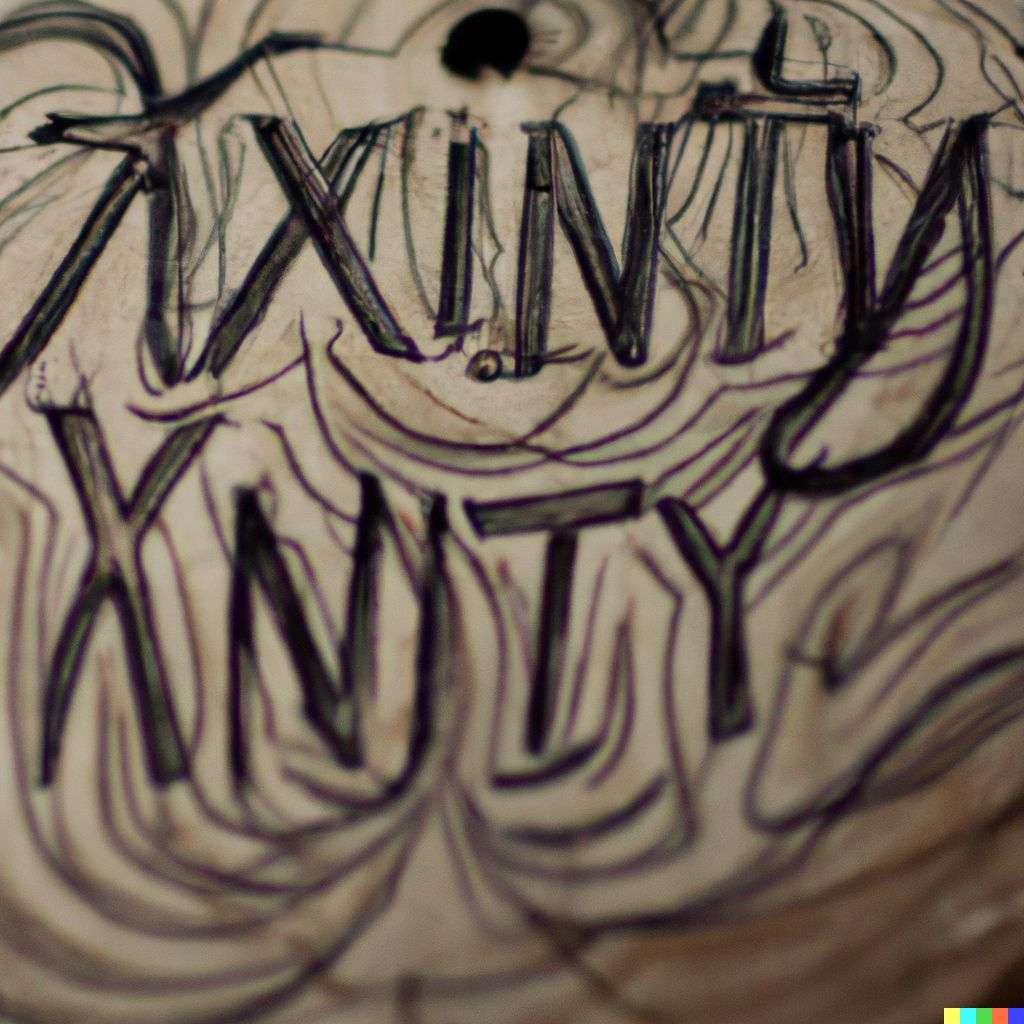 a representation of anxiety, pyrography on a piece of wood